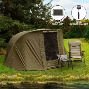 Image of 2 Man Fishing Bivvy Tent with Overwrap Carp Fishing Dome Overnight Shelter Angler Camping Waterproof Tackle Brolly System Pram Hood PVC Window FREE