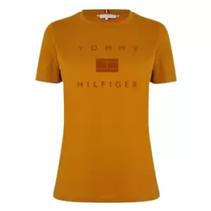 Image of Tommy Hilfiger Flock Crew Neck T-Shirt Womens - Gold