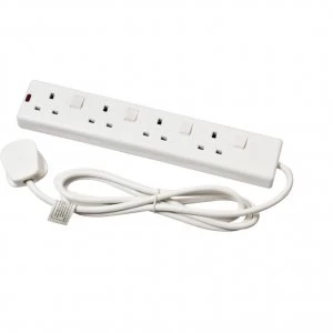 Image of SMJ Electrical 13A 4-Socket Extension Lead with 2m Cable, White.