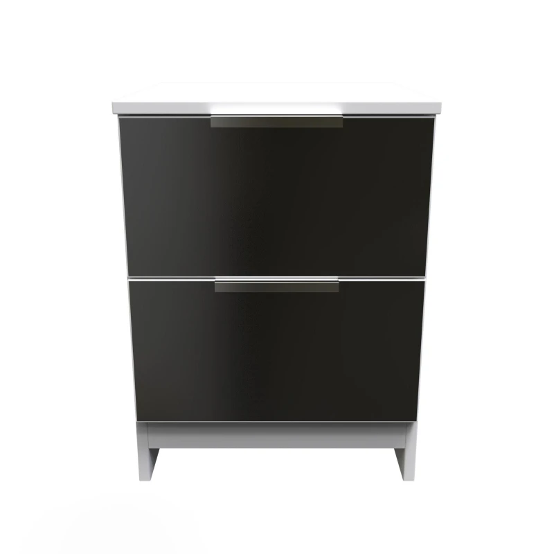 Image of Poole 2 Drawer Bedside Cabinet In Black Gloss & White (Ready Assembled)