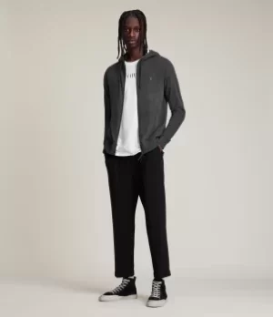 Image of AllSaints Mens Regular Fit Brace Hoodie, Grey, Size: S
