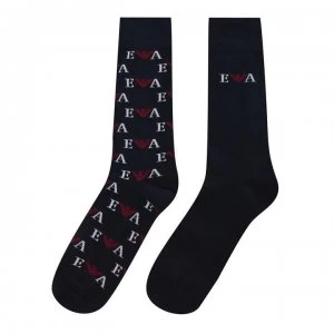 Image of Emporio Armani 2 Pack Printed Socks Navy