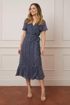 Image of Glitter Stripe Spot Wrap Midi Dress