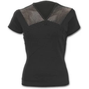 Image of Gothic Elegance V Neck Mesh Womens Medium Short Sleeve Top - Black