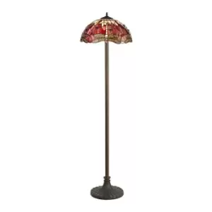 Image of Luminosa Lighting - 2 Light Stepped Design Floor Lamp E27 With 40cm Tiffany Shade, Purple, Pink, Crystal, Aged Antique Brass