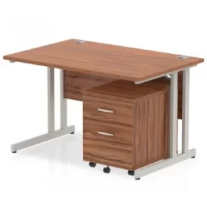 Image of Impulse 1200 Straight Cantilever Workstation 500 Two drawer mobile Pedestal Bundle Walnut