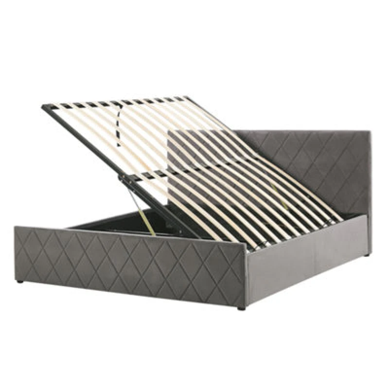 Image of Beliani Ottoman Bed Velvet Rochefort 160 X 200 Cm (Eu King Size) Grey