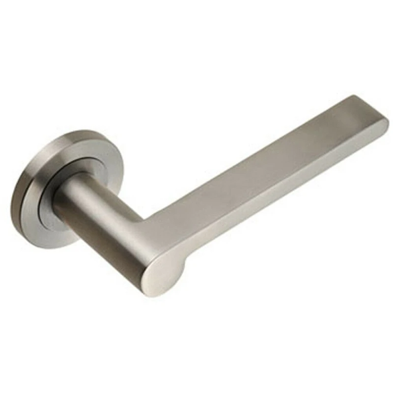 Image of Loops PAIR Flat Bar Lever with Rounded End on Round Rose Concealed Fix Satin Steel Metallics