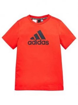 Image of adidas Youth Boys Must Haves Badge Of Sport T-Shirt - Red/Black, Size 11-12 Years