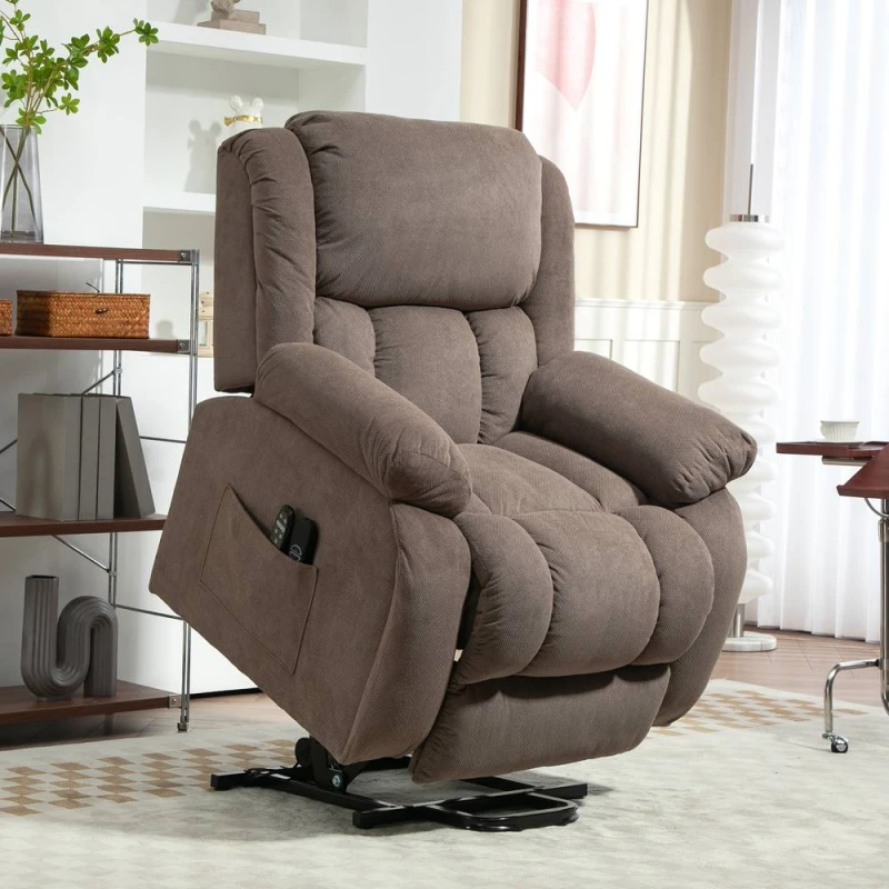 Image of HOMCOM Power Lift Recliner Chair, Reclining Chair with Massage, Light Brown Size: Armchair Light Brown Unisex Armchair