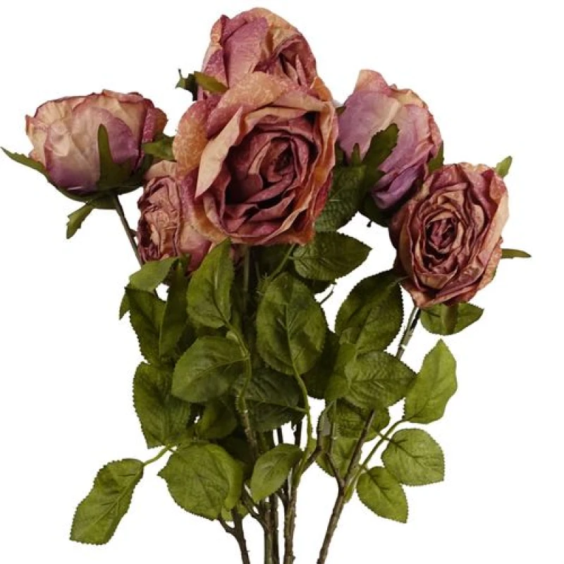 Image of Leaf Pack of 6 x 70cm Artificial Dark Pink Rose