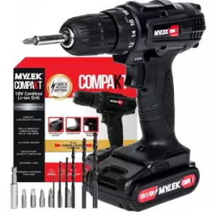 Image of Mylek - LI-ION 18V Cordless Drill with 13 Piece Accessory Kit - Black