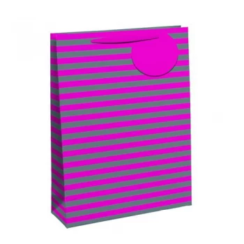 Image of Striped Gift Bag Medium Pink Silver Pack of 6 26652-3