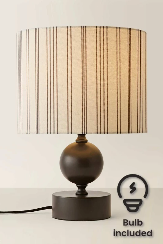 Image of ValueLights ValueLights Anthony Candlestick Table Lamp with Linen Stripe Lamp Shade and Bulb in Nude Nude One Size Unisex 5059406069109