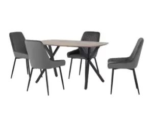 Image of Seconique Athens Oak Effect Dining Table with 4 Avery Grey Velvet Chairs