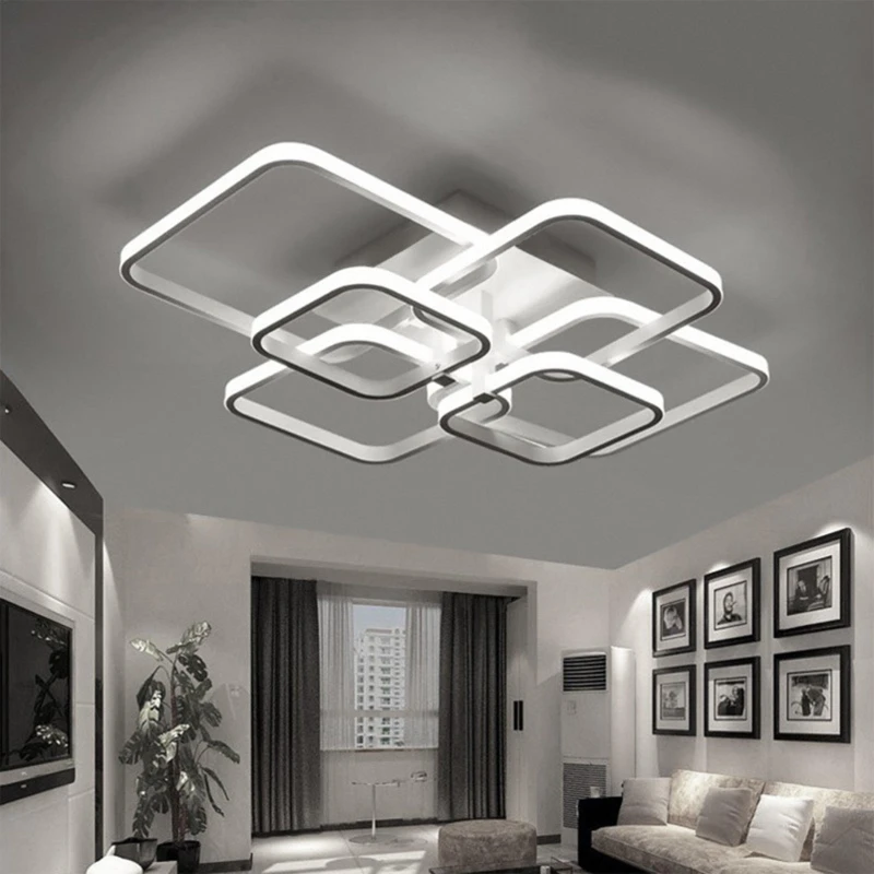 Image of Cottonfy UK 6-Square Overlap Semi-Flush LED Ceiling Light - White White M