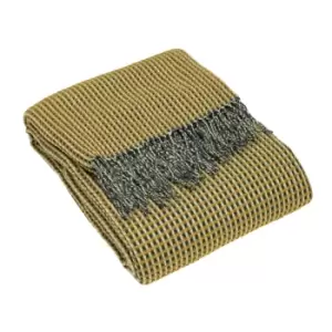 Image of Furn. Rowan Throw Woven Waffle Design Acrylic Ochre