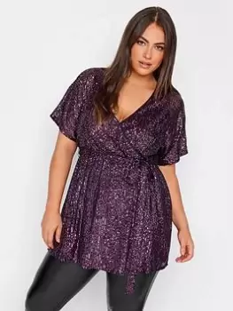 Image of Yours Sequin Wrap Top, Purple, Size 30-32, Women
