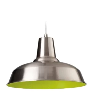 Image of Smart 1 Light Dome Ceiling Pendant Brushed Steel, Green Inside, E27