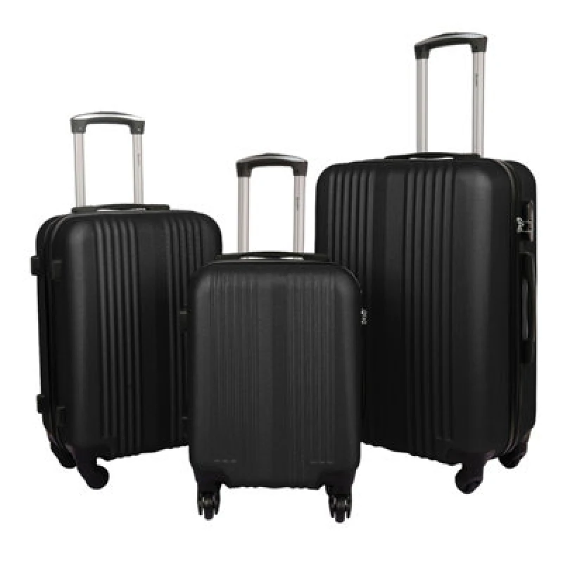 Image of Groundlevel Black Delta Stripe 3 Piece Luggage Set
