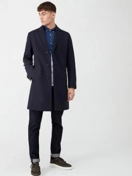 Image of Hugo Boss Malte Wool Overcoat Navy Size 48 Men