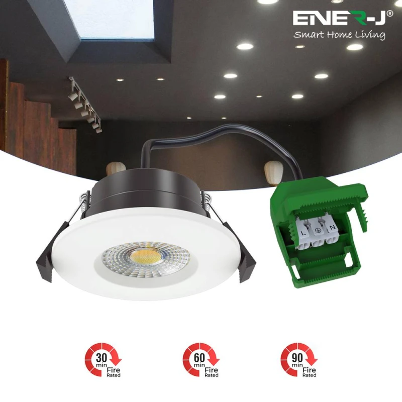 Image of ENER-J 6-Pack 7W Dimmable CCT Fire Rated Downlights IP65 in White White Unisex