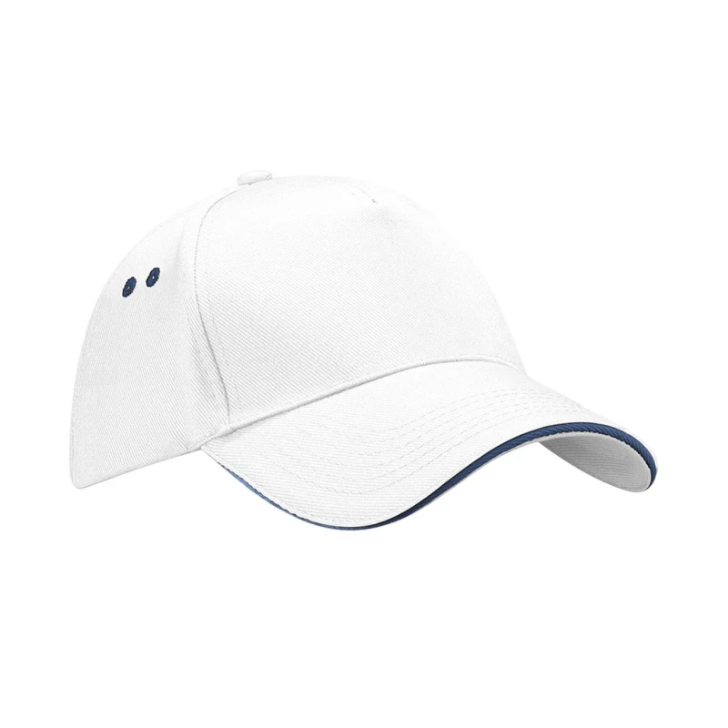 Image of Beechfield Womens 5 Panel Sandwich Peak Baseball Cap in White White Female One Size