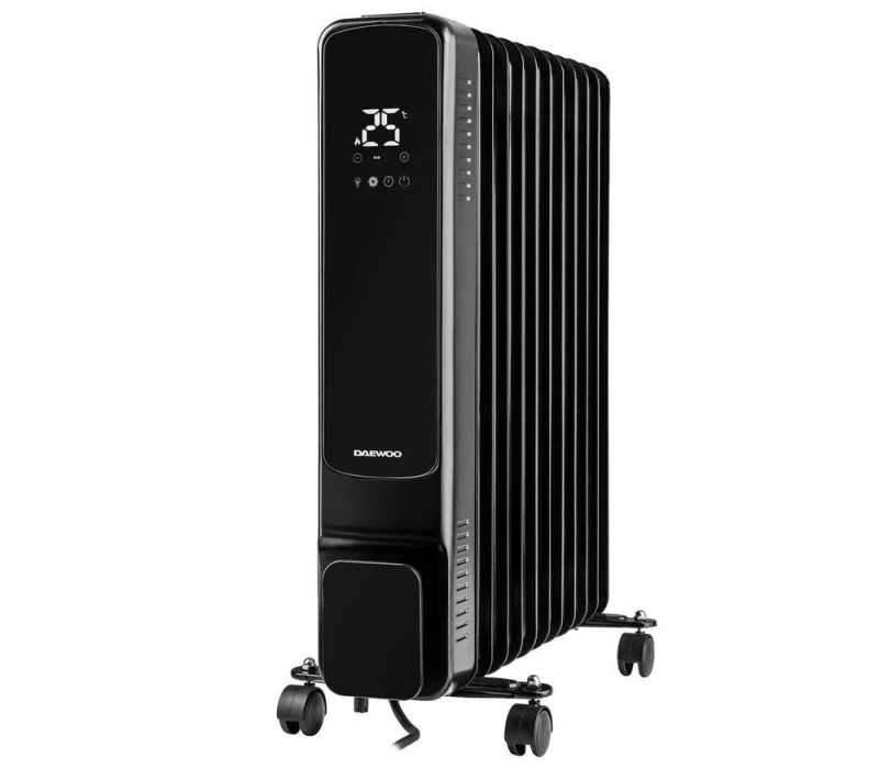 Image of Daewoo Daewoo 2.5kW Oil-Filled Radiator, 11-Fin, LED Display & Remote in Black One Size Unisex 5024996989908