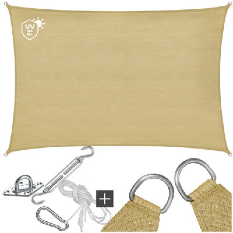 Image of Tectake Sun Sail Sonny, Uv Protected, Water-Resistant And Anti-Tear - 2 X 3 M - Sand