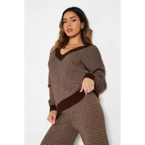 Image of I Saw It First V Neck Monogram Knit Jumper - Brown