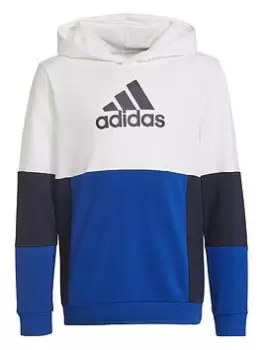 Image of adidas Essentials Junior Kids Colorblock Overhead Hoodie - White, Size 9-10 Years, Women
