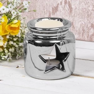 Image of Ceramic Silver Star Wax Oil Warmer By Lesser & Pavey