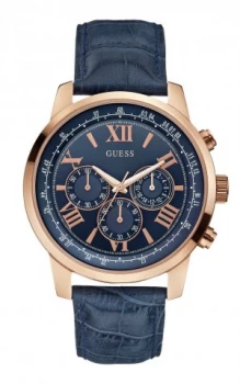 Image of Guess Mens Blue Leather Strap Watch