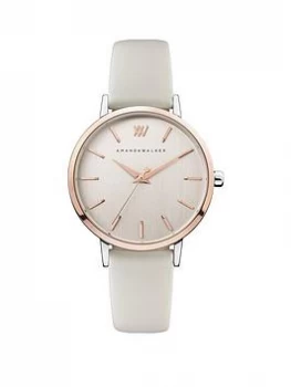 Image of Amanda Walker Kate Silver Sunray And Rose Gold Detail Dial Nude Leather Strap Ladies Watch