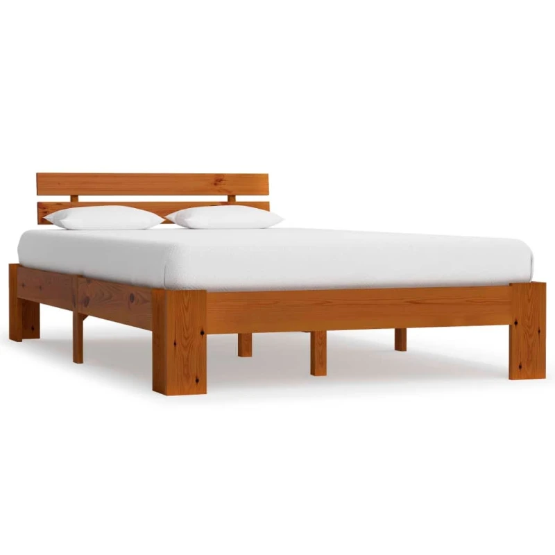 Image of vidaXL Solid Pine Wood Bed Frame Honey Brown 140x200cm Double Bed Furniture