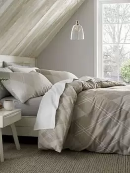 Image of Catherine Lansfield Brushed Argyle Reversible Duvet Cover Set - Natural