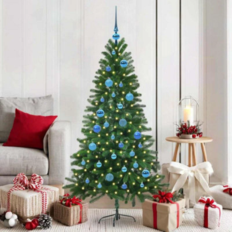Image of vidaXL Christmas Tree with 150 LEDs with Stand, Blue Balls Green 150cm PE, Green 3396325
