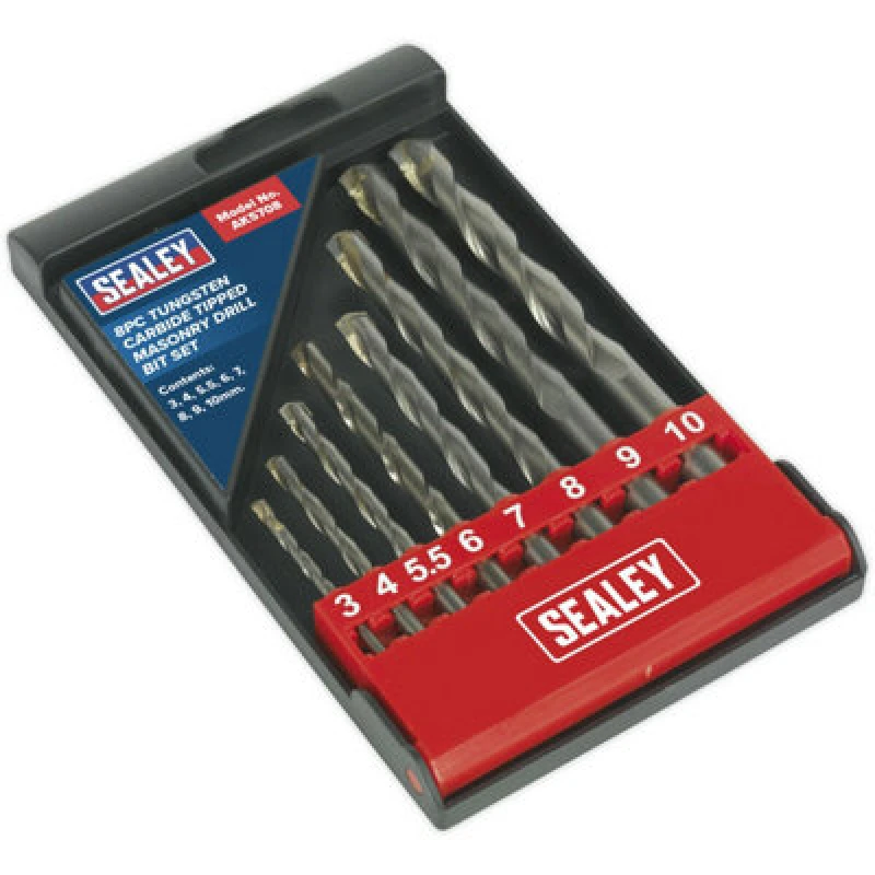 Image of Loops 8 Piece Tungsten Carbide Tipped Masonry Drill Bit Set - 3 to 10mm - Flute Shank Multi
