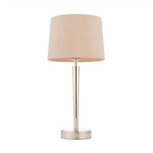 Image of 1 Light Table Lamp Bright Nickel, Mink Faux Silk, E14