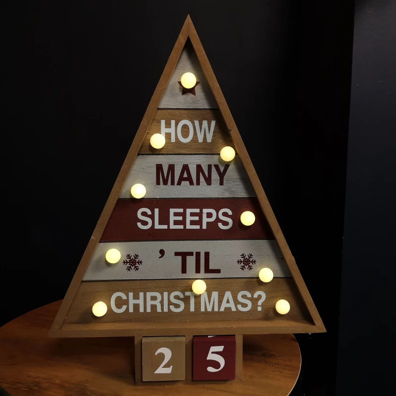 Image of 42cm Wooden Christmas Countdown Decoration with 10 Warm White LEDs
