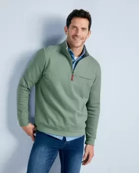 Image of Cotton Traders Mens Half Zip Brushed Rib Top in Green