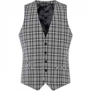Image of Label Lab Martini Skinny Fit Mono Checked Suit Waistcoat - Grey