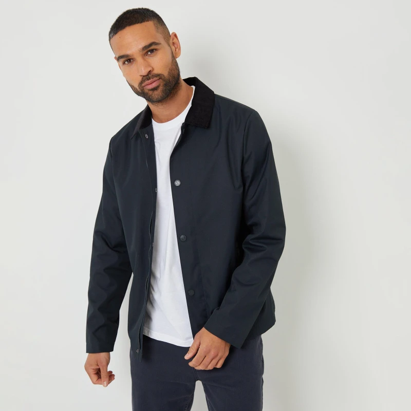 Image of Threadbare Showerproof Corduroy Collar Jacket Navy
