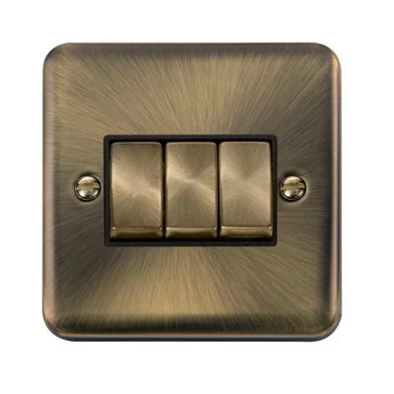 Image of SE Home Curved Antique Brass 10A 3 Gang 2 Way Ingot Light Switch Gold