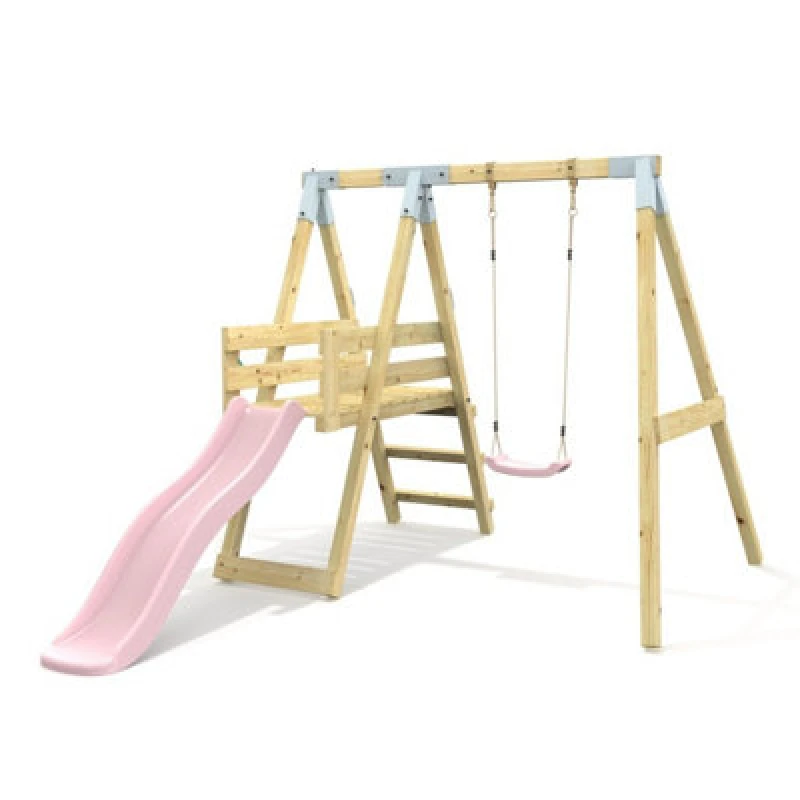 Image of Rebo Premium Single Garden Swing With Deck For Kids - Flex Dusky Pink