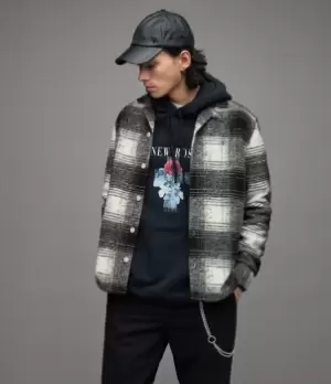 Image of AllSaints Mens Tremont Checked Overshirt, Ecru, Size: M