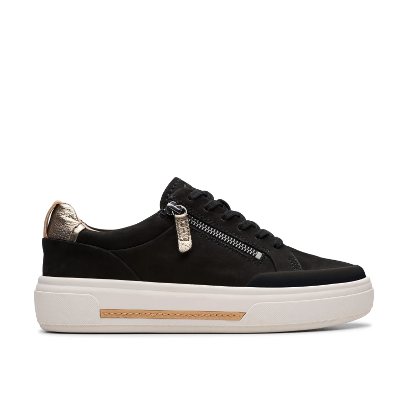Image of Clarks Clarks Women Hollyhock Zip Black Nubuck Trainers Size: 3-Standard Fit Black 3-Standard Fit Female 5063421308143