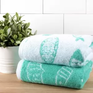 Image of Fusion Fish Jacquard 100% Cotton 550gsm Hand Towel, Aqua/White, 2 Pack