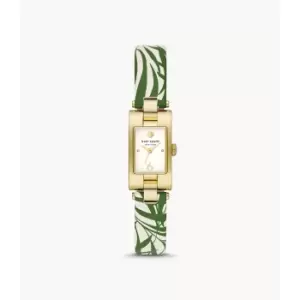 Image of Kate Spade New York Womens Brookville Three-Hand Palm Leaf Leather Watch - Green