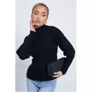 Image of I Saw It First Black Balloon Sleeve Peplum Hem Jumper - Black